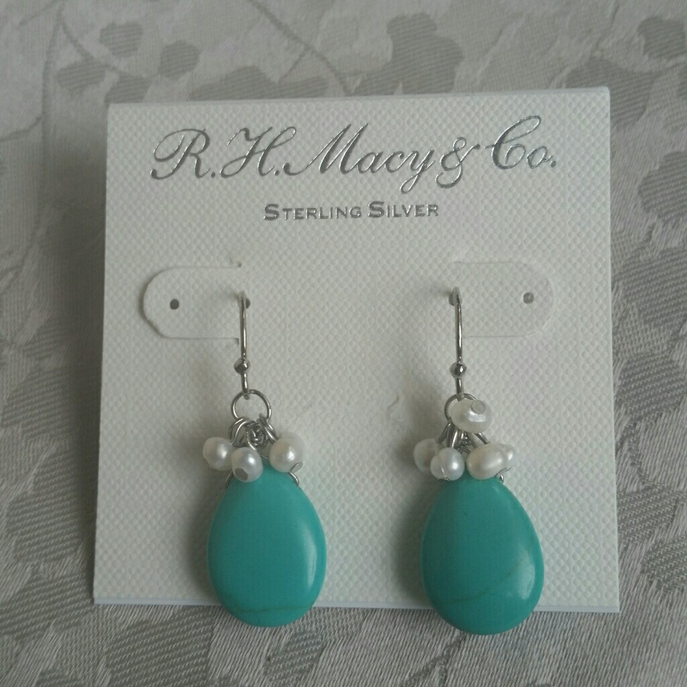 Sterling silver, turquoise and pearl earrings, new